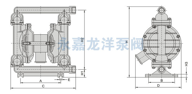 QBK鑄鐵氣動(dòng)隔膜泵主要外表尺寸圖